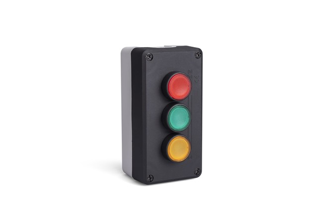 P Series Plastic 3 Holes CPDDK + CPDDS + CPDDY + 3*C3CK (NO) + 3*C4CK (NC) Black-Grey Control Box
